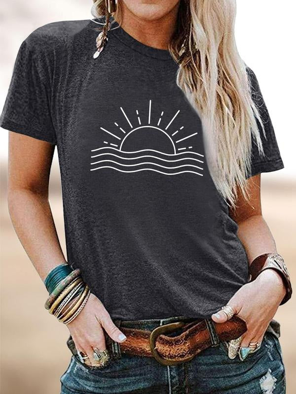 Women's Graphic Round Neck Tee, Summer Clothes Women, Simple Short Sleeve Crew Neck T-shirt, Comfort Womenswear for Lady,...