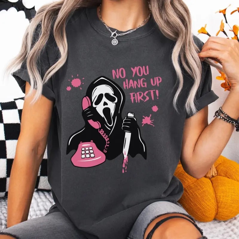 Women's Graphic T-Shirt: ghostface You Hang Up First, Short Sleeve, Casual Cotton