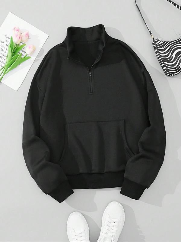 Women's Half Zip Kangaroo Pocket Pullover Sweatshirt, Casual Long Sleeve Drop Shoulder Sweatshirt for Fall & Winter,...