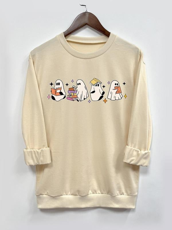 Women's Halloween Ghost Print Round Neck Sweatshirt, Casual Long Sleeve Pullover, Women's Fall & Winter Clothes for Daily...