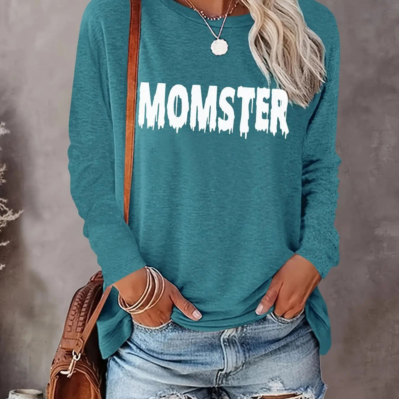 Women's Halloween Letter Print Drop Shoulder Tee, Casual Long Sleeve Round Neck T-shirt for Daily Wear, Women's Clothing...