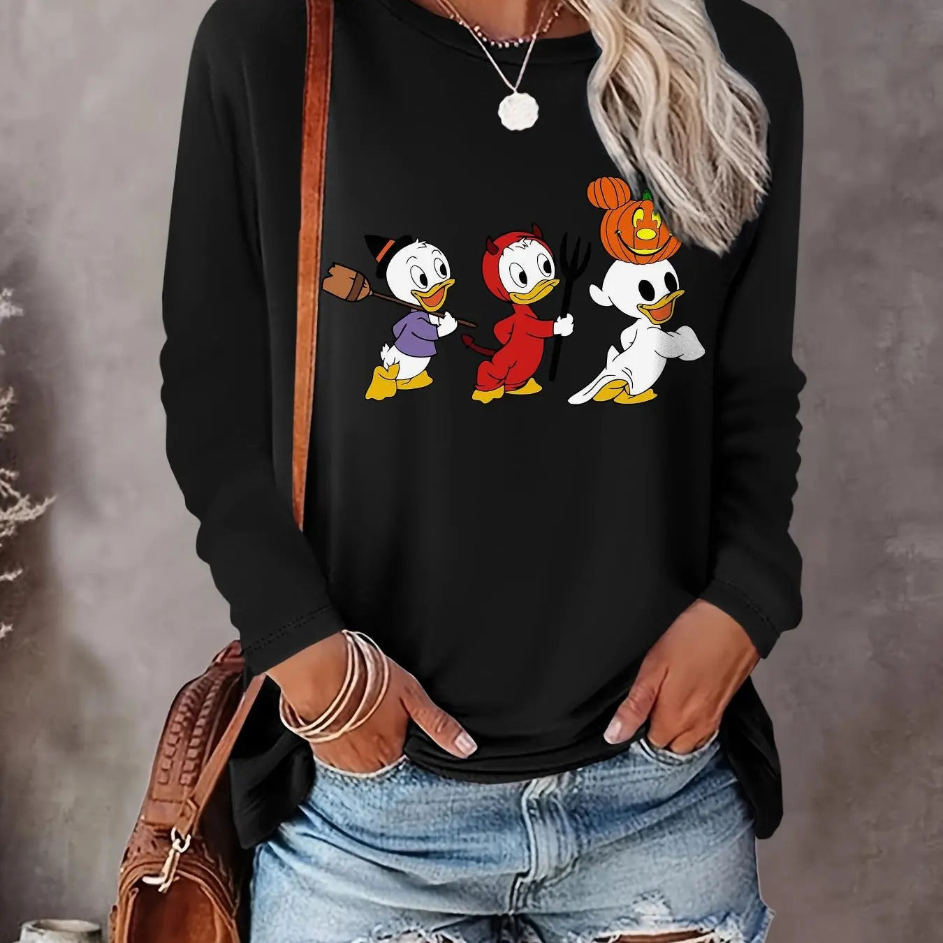 Women's Halloween Print Drop Shoulder Sweatshirt, Casual Long Sleeve Round Neck Pullover for Daily Wear, Ladies Clothing...