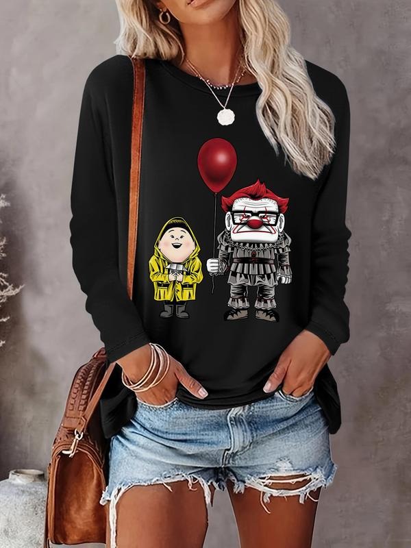 Women's Halloween Print Round Neck Sweatshirt, Casual Long Sleeve Crew Neck Pullover for Daily Wear, Ladies Clothes for...
