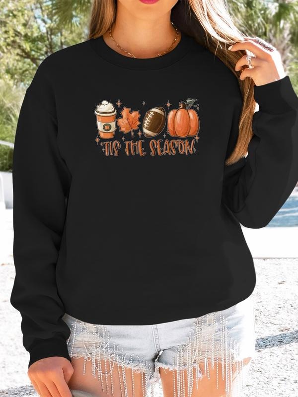 Women's Halloween Pumpkin Letter Print Long Sleeve Round Neck Pullover Sweatshirt, Casual Fitted Knit Top for Autumn &...