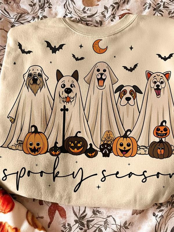 Women's Halloween Pumpkin Print Hoodie, Soft Cute Dog Design, Casual Fitted Fall Winter Sweatshirt, Thick Fabric T-Shirts