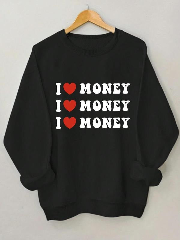 Women's Heart & Letter Print Drop Shoulder Sweatshirt, Casual Long Sleeve Round Neck Pullover for Fall & Winter, Women's...