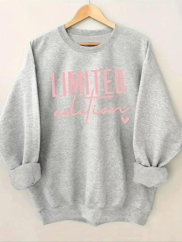 Women's Heart & Letter Print Drop Shoulder Sweatshirt, Casual Long Sleeve Round Neck Pullover for Fall & Winter, Women's...