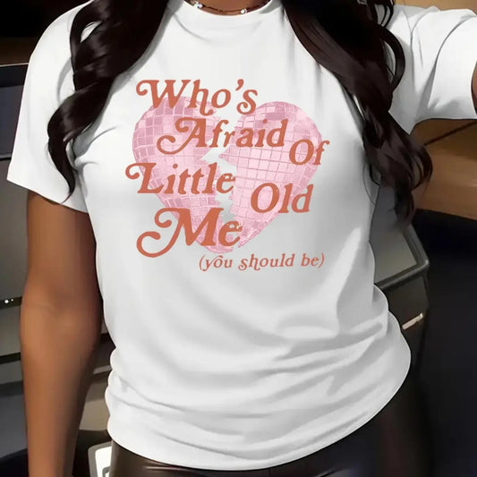 Women's Heart & Letter Print Round Neck Tee, Fashion Casual Crew Neck T-Shirt for Daily Holiday Vacation Outdoor Wear, Ladies Clothes for Summer
