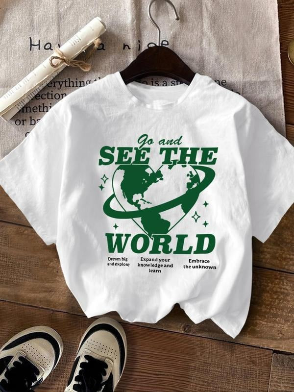 Women's Heart Graphic Print Round Neck Tee, Fashion Casual Drop Shoulder Short Sleeve T-shirt, Ladies Summer Clothes for...