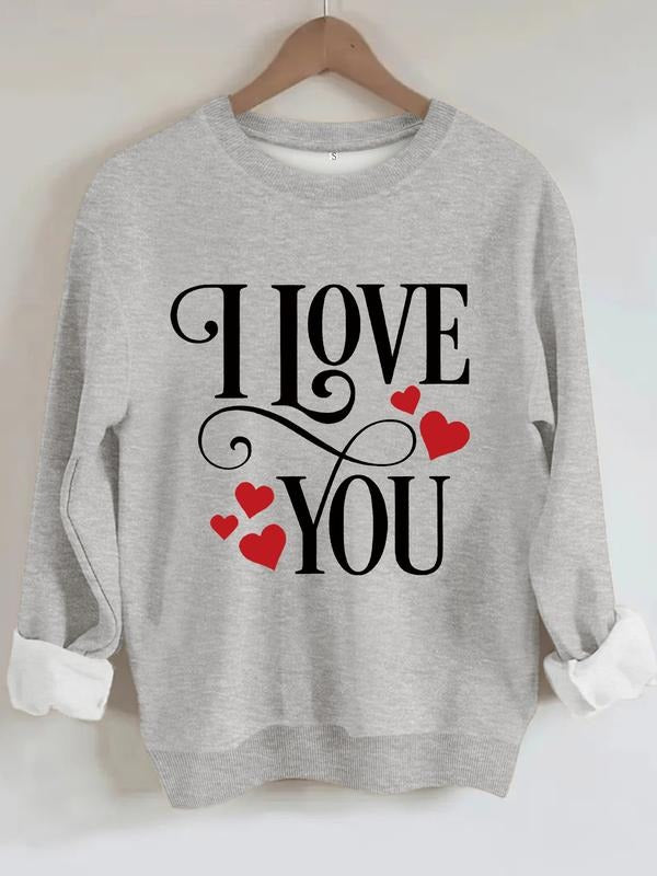 Women's Heart Print Round Neck Sweatshirt, Casual Fitted Pullover, All-Season Comfort, Daily Wear, Durable Fabric...