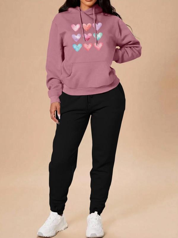 Women's Heart Print Sweatshirt & Sweatpants Two-piece Set, Casual Long Sleeve Pullover & Trousers for Fall & Winter,...