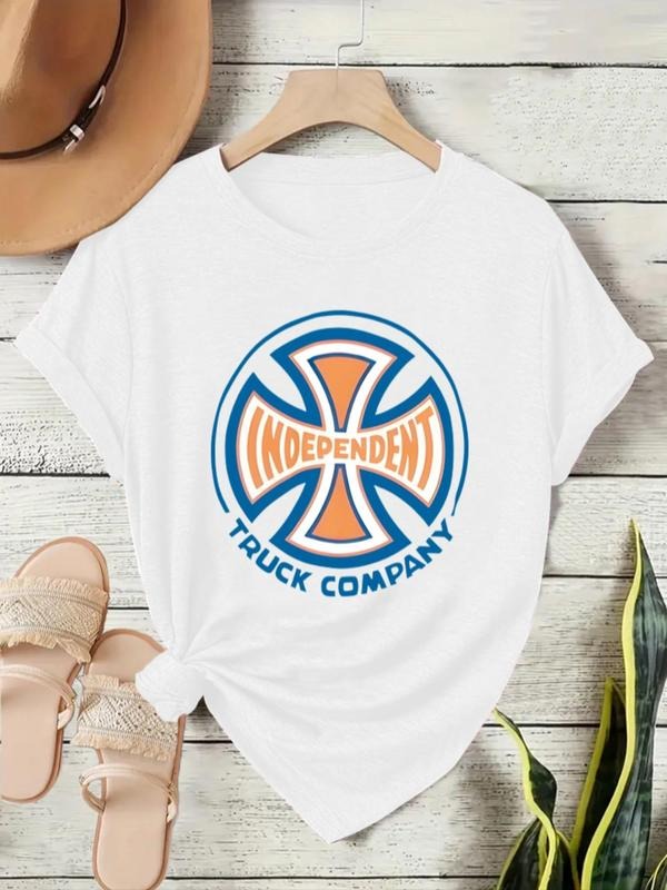 Women's Independent Truck Company Print Round Neck Tee, Vintage Trendy Casual Short Sleeve T-shirt for Daily Wear, Ladies...