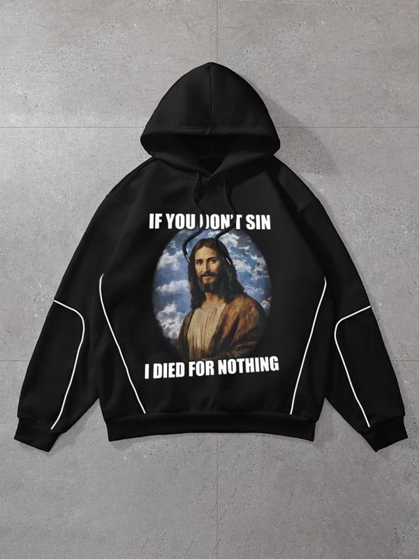 Women's Jesus & Letter Print Drawstring Hoodie, Fashion Casual Hooded Sweatshirt for Daily Holiday Outdoor Wear, Women...