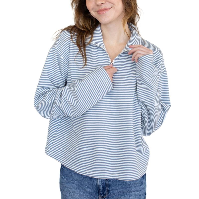 Women's Lapel Collar Tops Casual Long Sleeve Quarter Zip Loose Fit T-Shirts Pullovers Hoodie, Sweatshirt | HypeDripTees.com