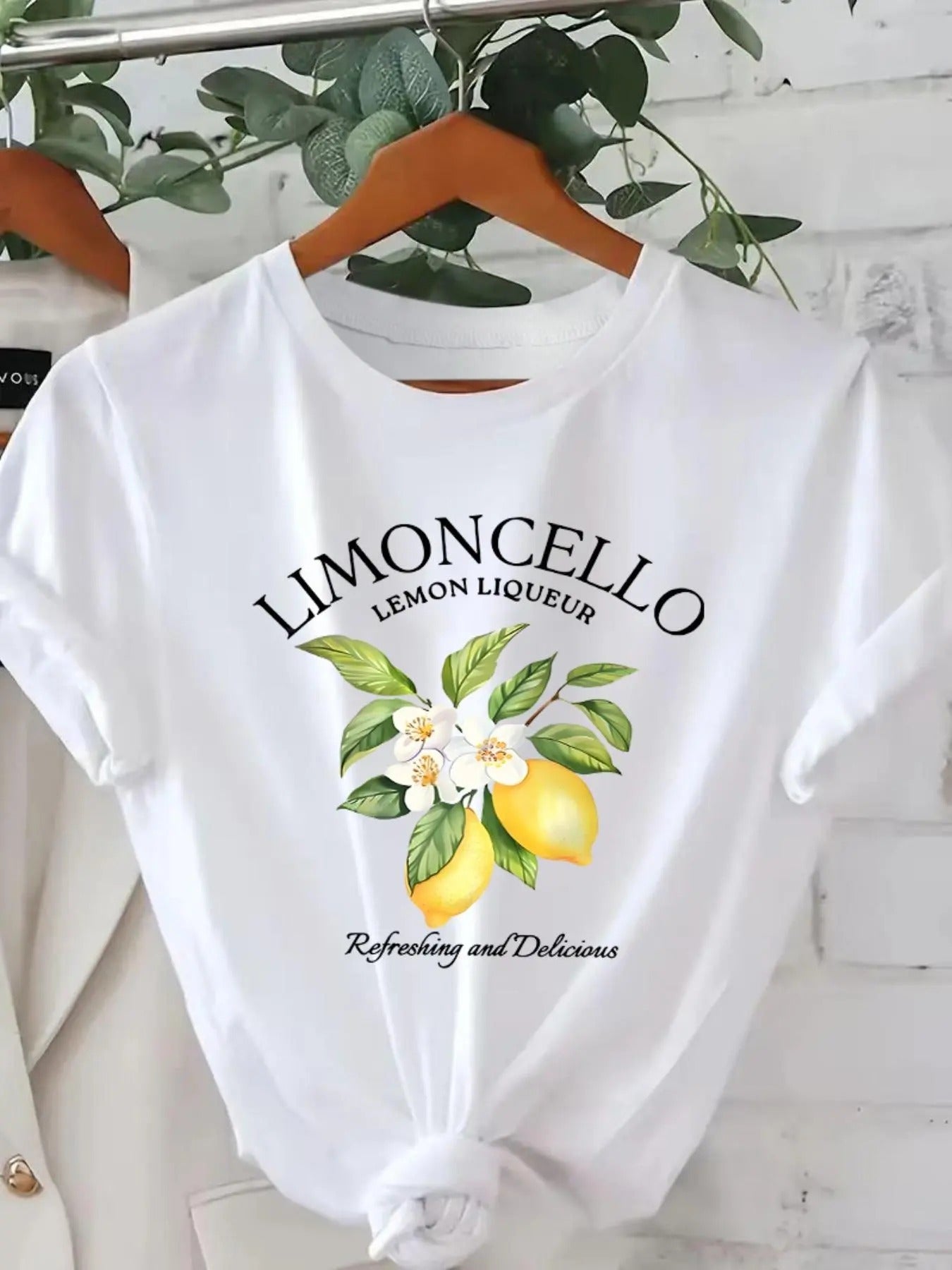 Women's Lemon & Letter Print Round Neck Tee, Casual Short Sleeve Crew Neck T-Shirt for Daily Wear, Ladies Clothes for All...