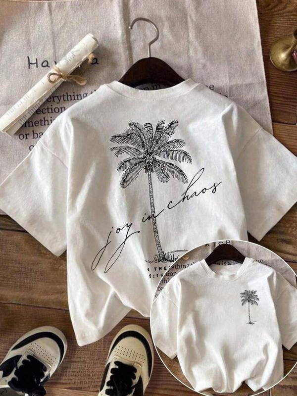 Women's Lemon & Letter Print Round Neck Tee, Casual Short Sleeve Crew Neck T-shirt for Summer, Fashion Women's Top for...