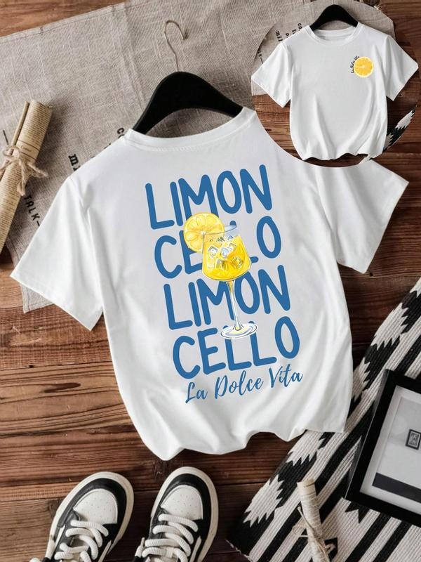Women's Lemon Print Round Neck Tee, Vintage Trendy Casual Short Sleeve T-shirt for Daily Wear, Ladies Summer, Top Hoodie,...