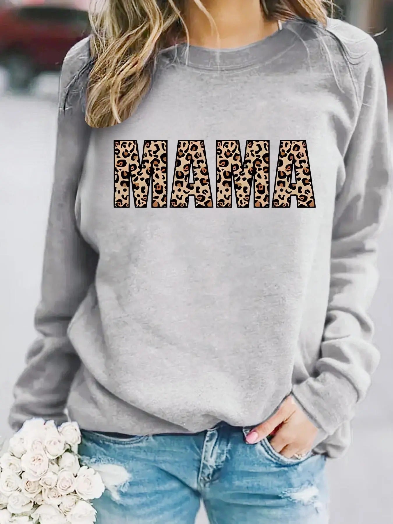Women's Leopard Letter Print Round Neck Sweatshirt, Casual Long Sleeve Crew Neck Pullover for Fall & Winter, Fashion...