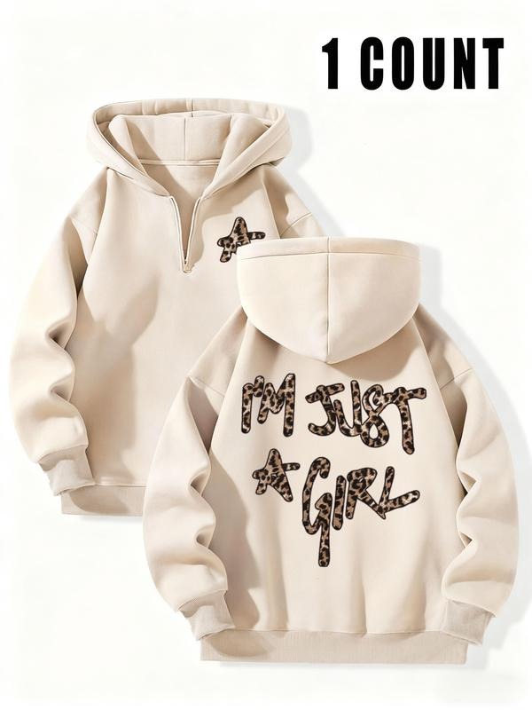 Women's Leopard Print Hoodie Sweatshirt, Fitted Casual Style, Fall & Winter Outdoor Sportswear, Warm Zipper Half-Open...