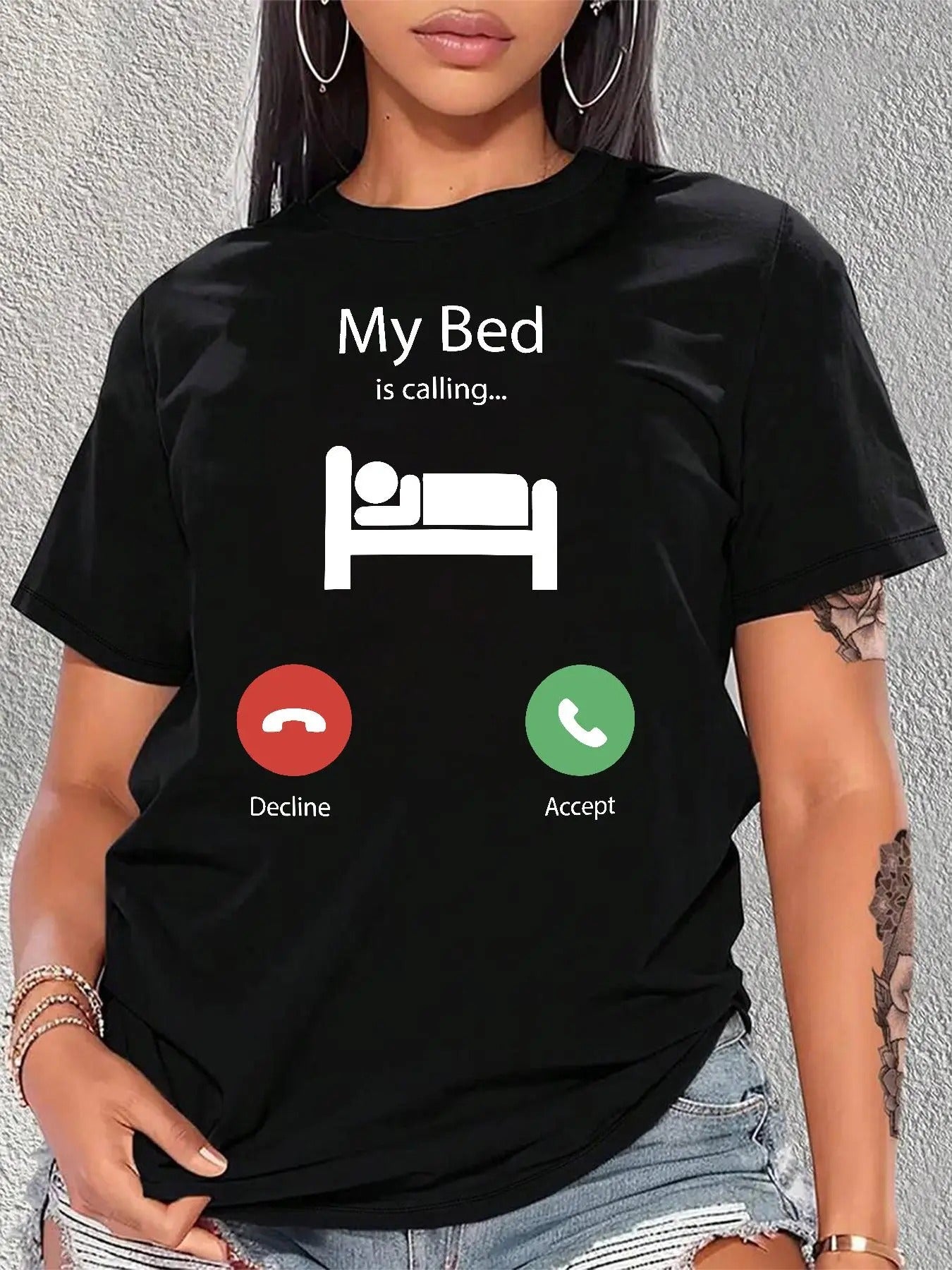 Women's Letter & Bed Print Round Neck Tee, Vintage Trendy Casual Short Sleeve T-shirt for Daily Wear, Ladies All Seasons...