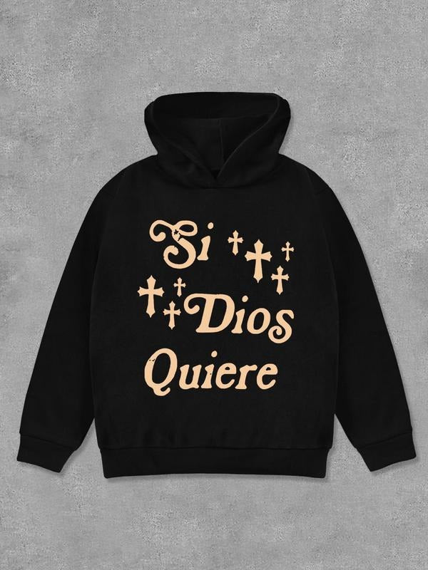 Letter & Cross Print Casual Long Sleeve Hooded Fall & Winter Clothes Daily T-Shirts, Hoodie, Sweatshirt