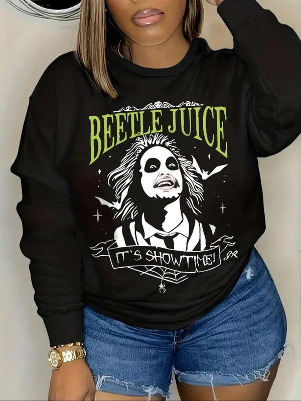 Women's Letter & Figure Print Round Neck Sweatshirt, Fashion Casual Crew Neck Sweatshirt for Daily Holiday Outdoor Wear,...