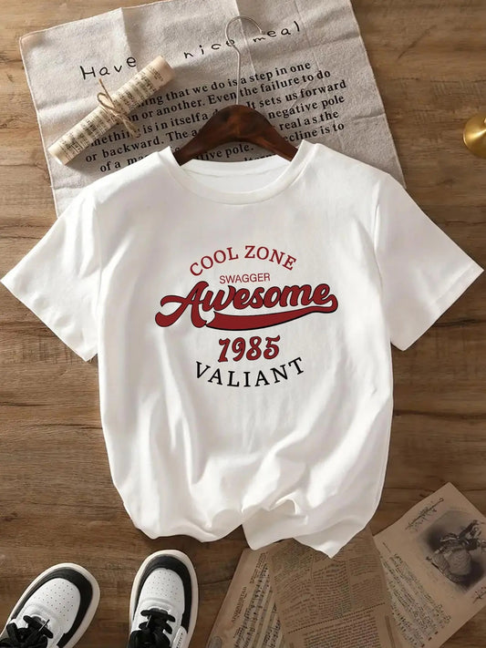 Women's Letter & Figure Print Round Neck Tee, Fashion Casual Crew Neck T-Shirt for Daily Holiday Vacation Outdoor Wear, Ladies Clothes for All Seasons