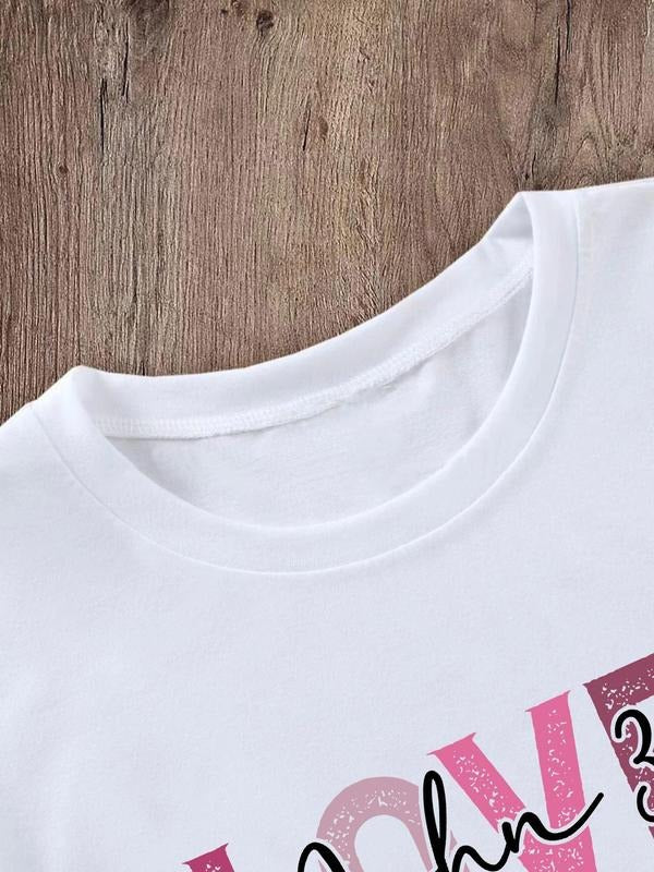 Women's Letter & Figure Print Round Neck Tee, Fashion Casual Short Sleeve Crew Neck T-shirt for Daily Holiday Vacation...
