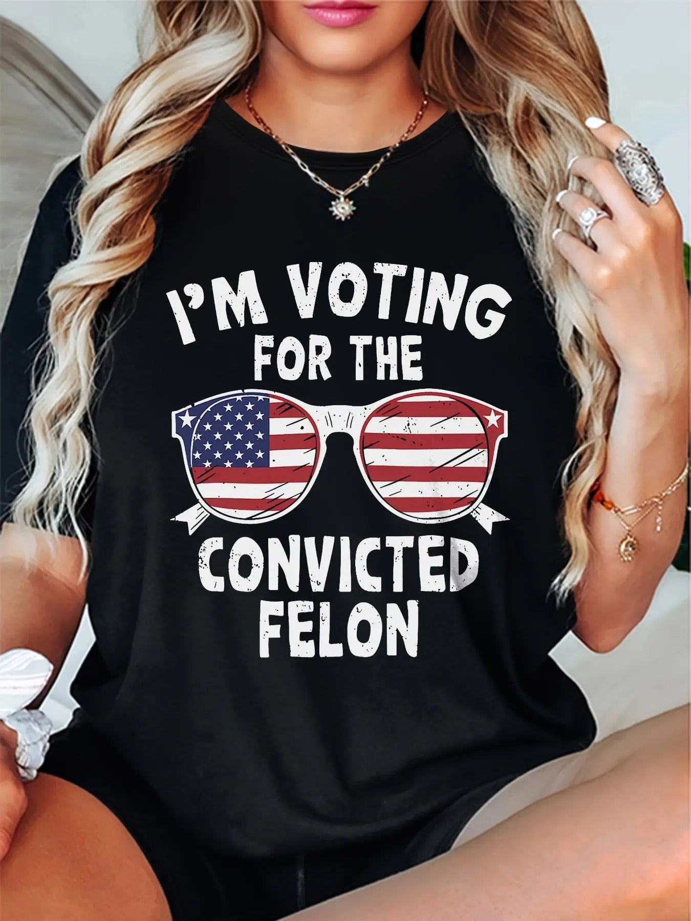 Women's Letter & Flag Graphic Drop Shoulder Tee, Casual Short Sleeve Round Neck T-Shirt for Summer, Women's Top for Daily...