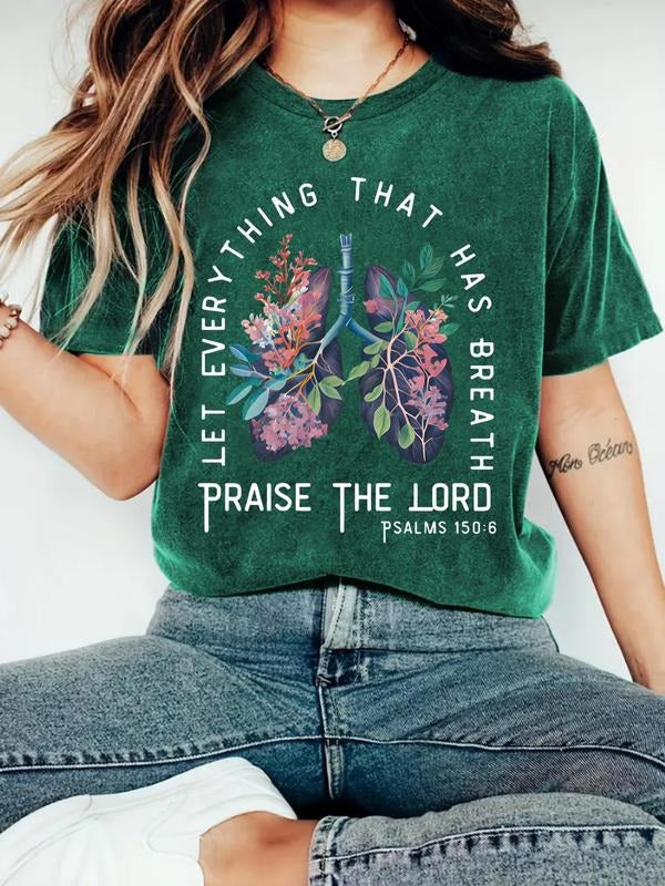 Women's Letter & Floral Print Round Neck Tee, Trendy Casual Crew Neck T-shirt for Daily Wear, Ladies Summer Outfit...