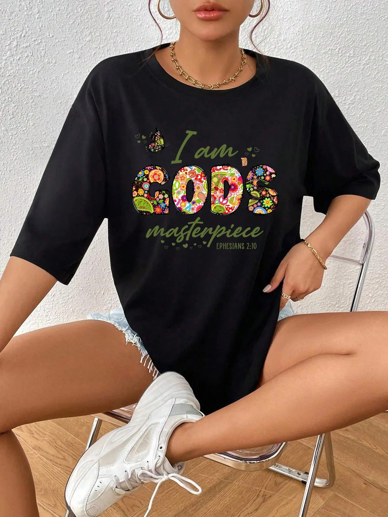 Women's Letter & Floral Print Round Neck Tee, Trendy Casual Drop Shoulder Half Sleeve T-shirt for Daily Wear, Ladies All...