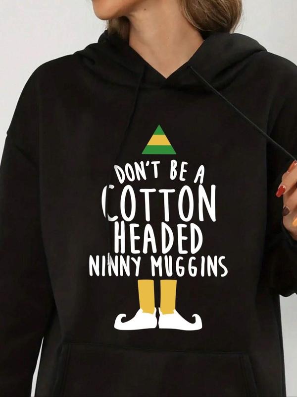 Women's Letter & Graphic Print Drop Shoulder Hoodie, Fashion Casual Drawstring Pocket Hooded Sweatshirt for Daily Holiday...