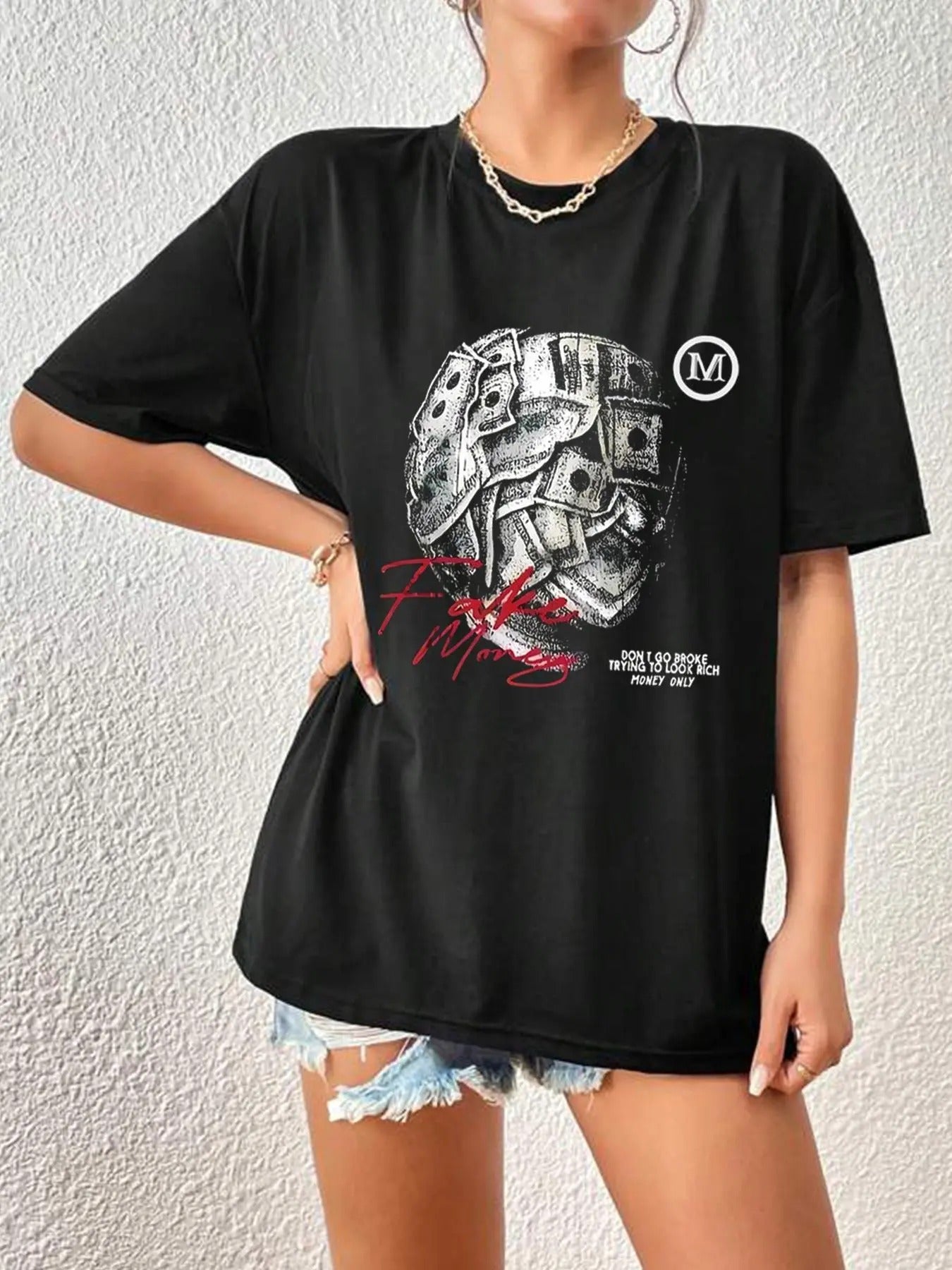 Women's Letter & Graphic Print Drop Shoulder Tee, Casual Round Neck T-shirt for Daily Wear, Ladies Clothes for All...