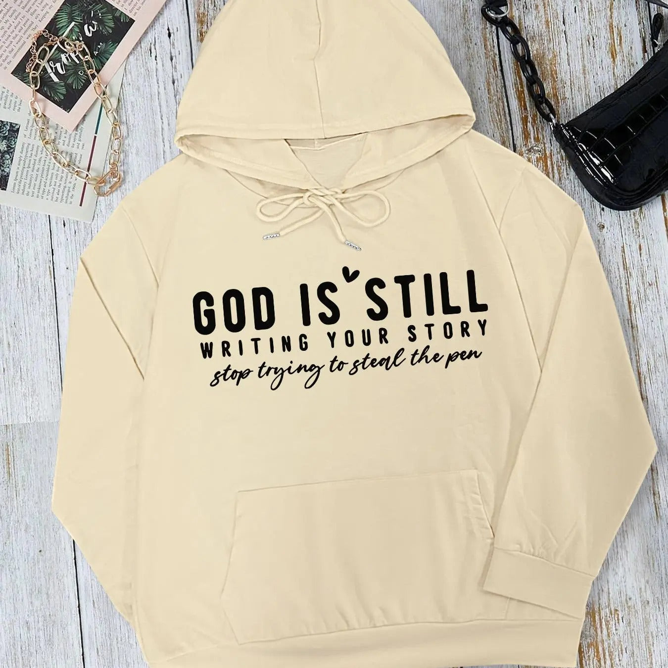 Letter & Heart Print Drop Shoulder Casual Drawstring Pocket Hooded Daily Outdoor Fall & Winterstyle{N002}2 T-Shirts, Hoodie, Sweatshirt