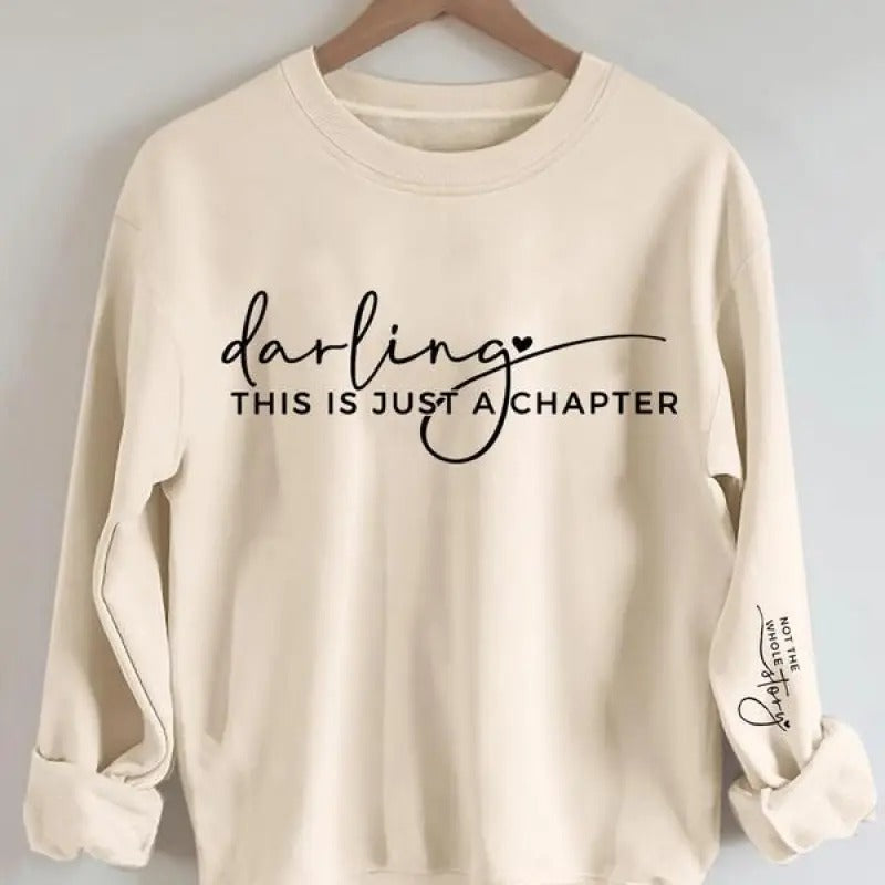 Women's Letter & Heart Print Drop Shoulder Sweatshirt, Crew Neck Long Sleeve Pullover for Daily Holiday Outdoor Wear,...