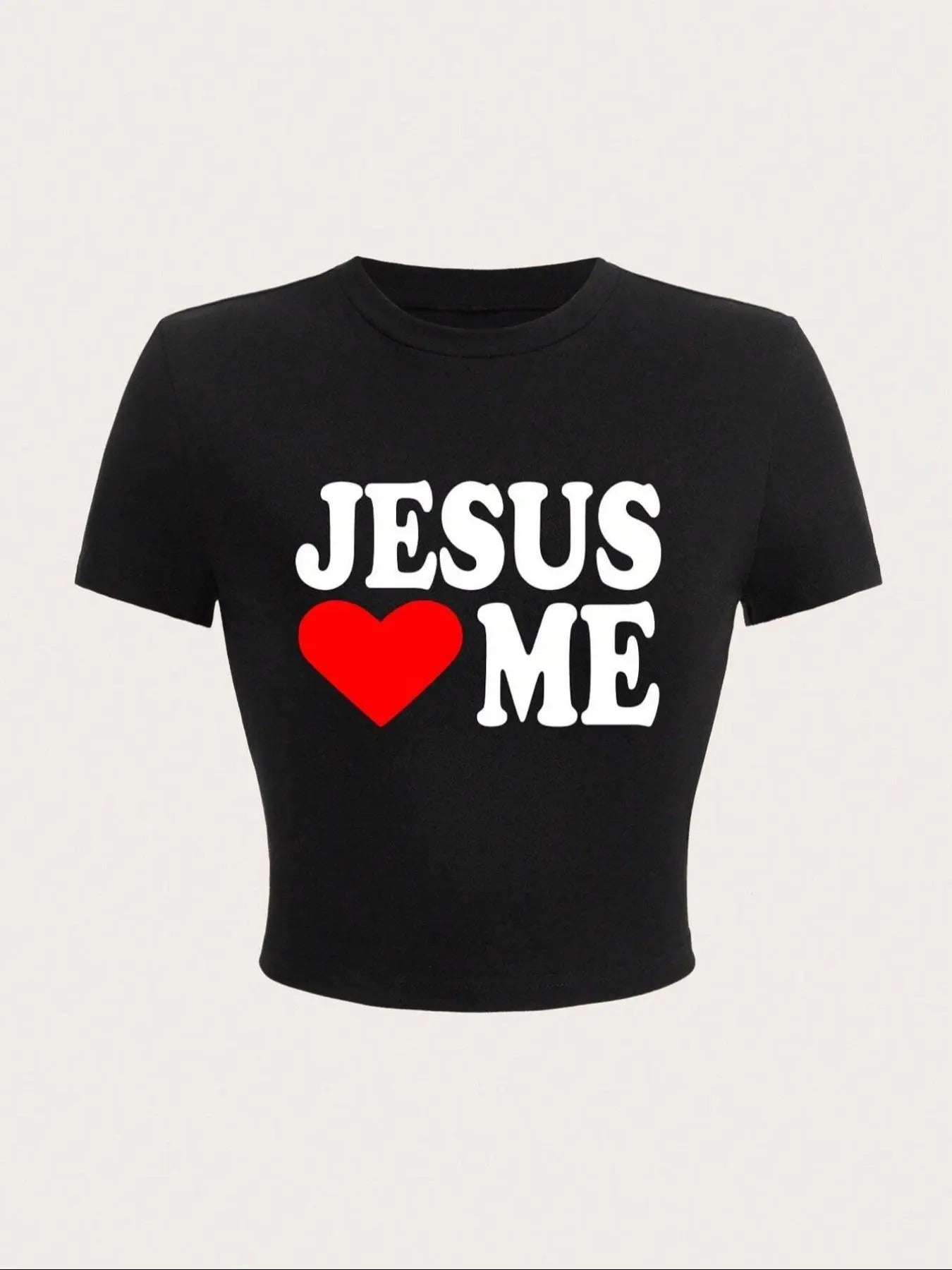 Women's Letter & Heart Print Round Neck Crop Tee, Trendy Casual Short Sleeve Crew Neck T-shirt for Daily Wear, Ladies...