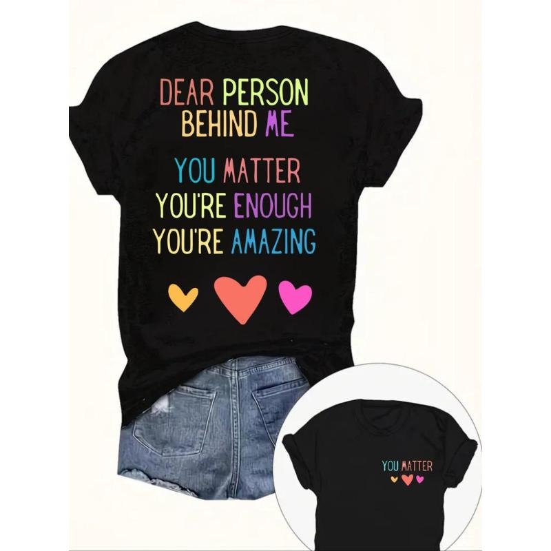 Women's Letter & Heart Print Round Neck Graphic Tee, T Shirts for Women, Vintage Trendy Casual Short Sleeve T-shirt For...