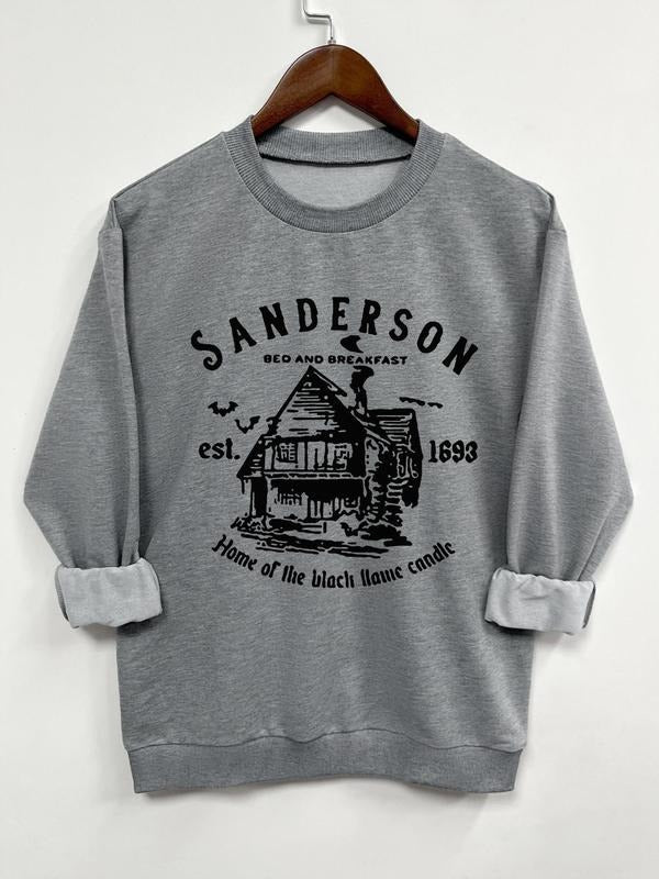 Women's Letter & House Print Round Neck Sweatshirt, Casual Long Sleeve Crew Neck Pullover for Spring & Fall, Fashion...