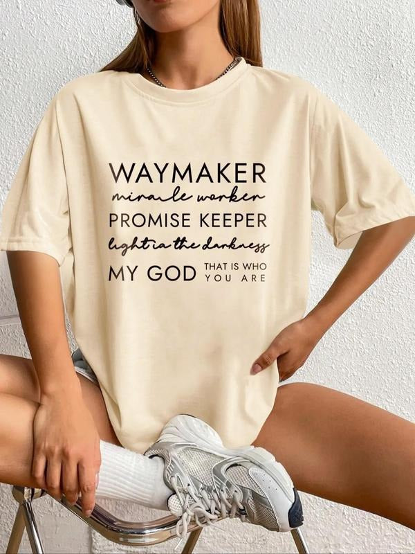 Women's Letter & Slogan Print Round Neck Graphic Tee, Vintage Trendy Casual Drop Shoulder Half Sleeve T-shirt For Daily...
