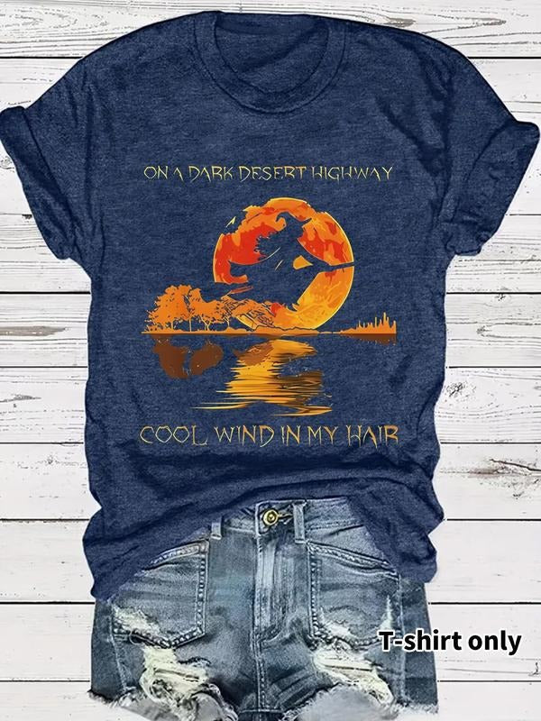 Women's Letter & Sunset Print Round Neck Tee, Vintage Trendy Casual Short Sleeve T-shirt for Daily Wear, Ladies Summer...