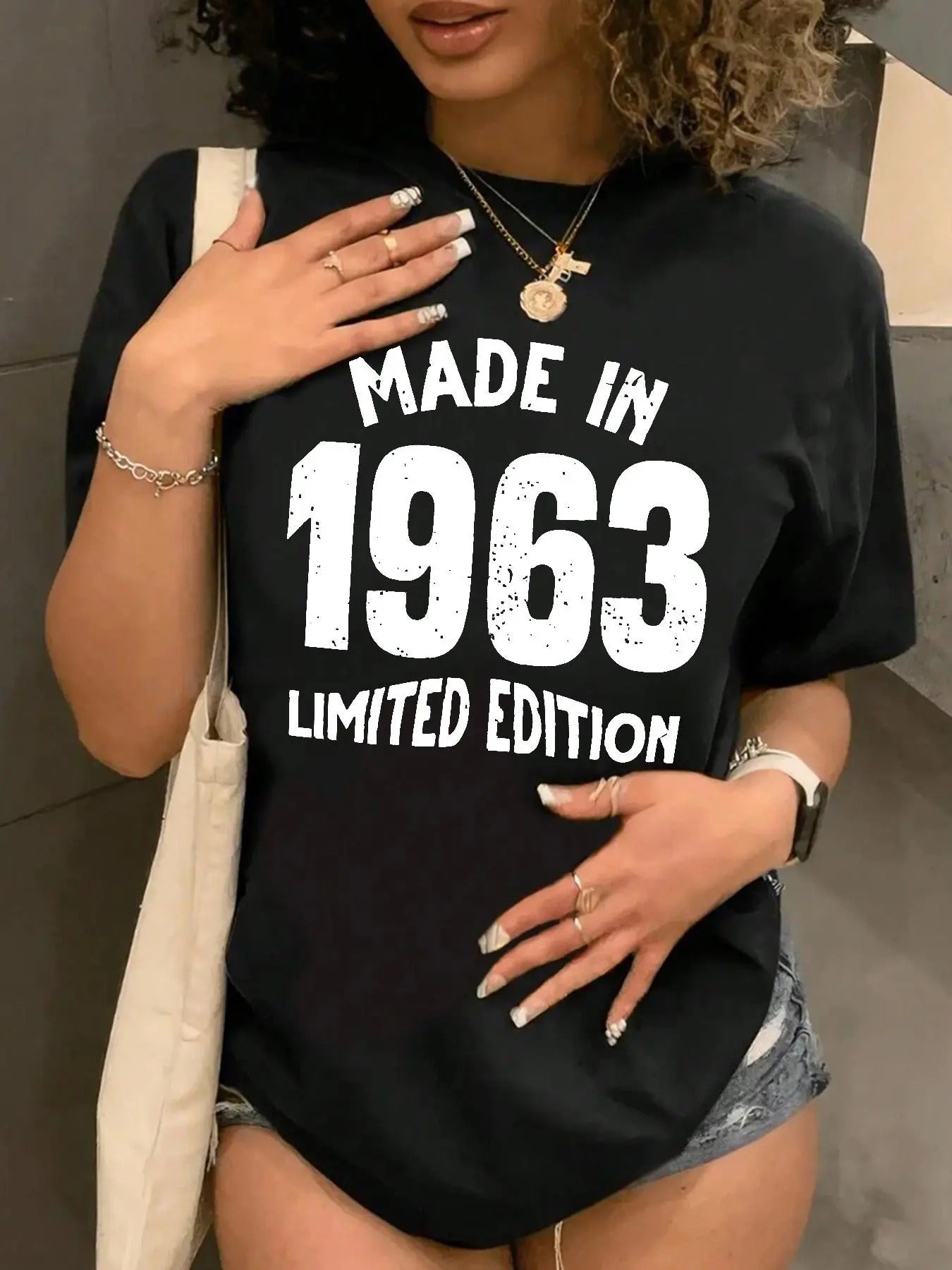 Women's Letter & Year Number Print Round Neck Graphic Tee, Vintage Trendy Casual Drop Shoulder Short Sleeve T-shirt for...