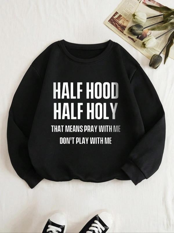 Women's Letter Graphic Drop Shoulder Pullover, Fashion Casual Crewneck Sweatshirt for Daily Holiday Outdoor Wear, Women...