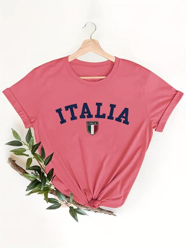 Women's Letter Graphic Print Round Neck Tee, Fashion Casual Short Sleeve T-shirt, Ladies Summer Clothes for Daily Wear...
