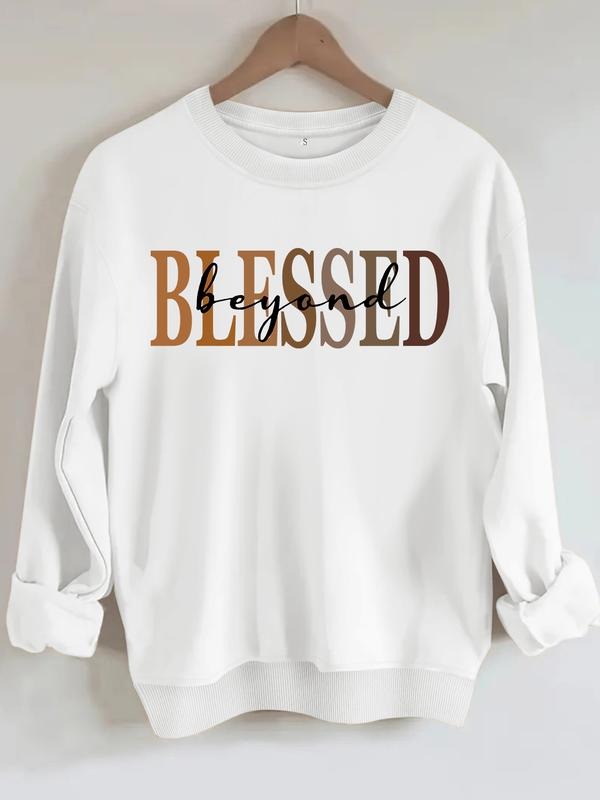Women's Letter Pattern Round Neck Sweatshirt, Casual Fitted Pullover, Medium Stretch, All-Season Comfort, Fashion...