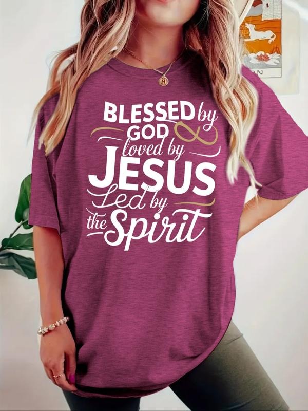Women's Letter Print Casual Summer Top, Round Neck Short Sleeve T-Shirt, Comfortable Breathable, Versatile Daily Wear,...