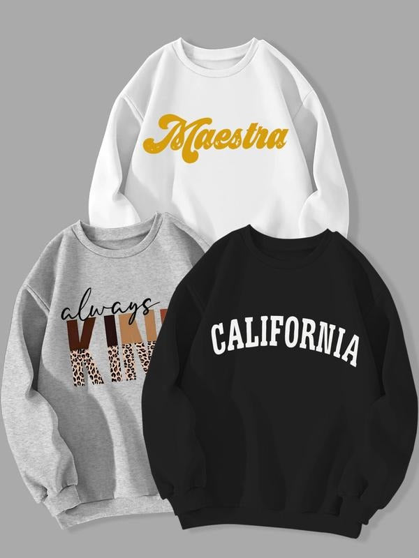 Women's Letter Print Crew Neck Pullover, Casual Fashion Sweatshirt for Daily Holiday Outdoor Wear, Women Clothing for...