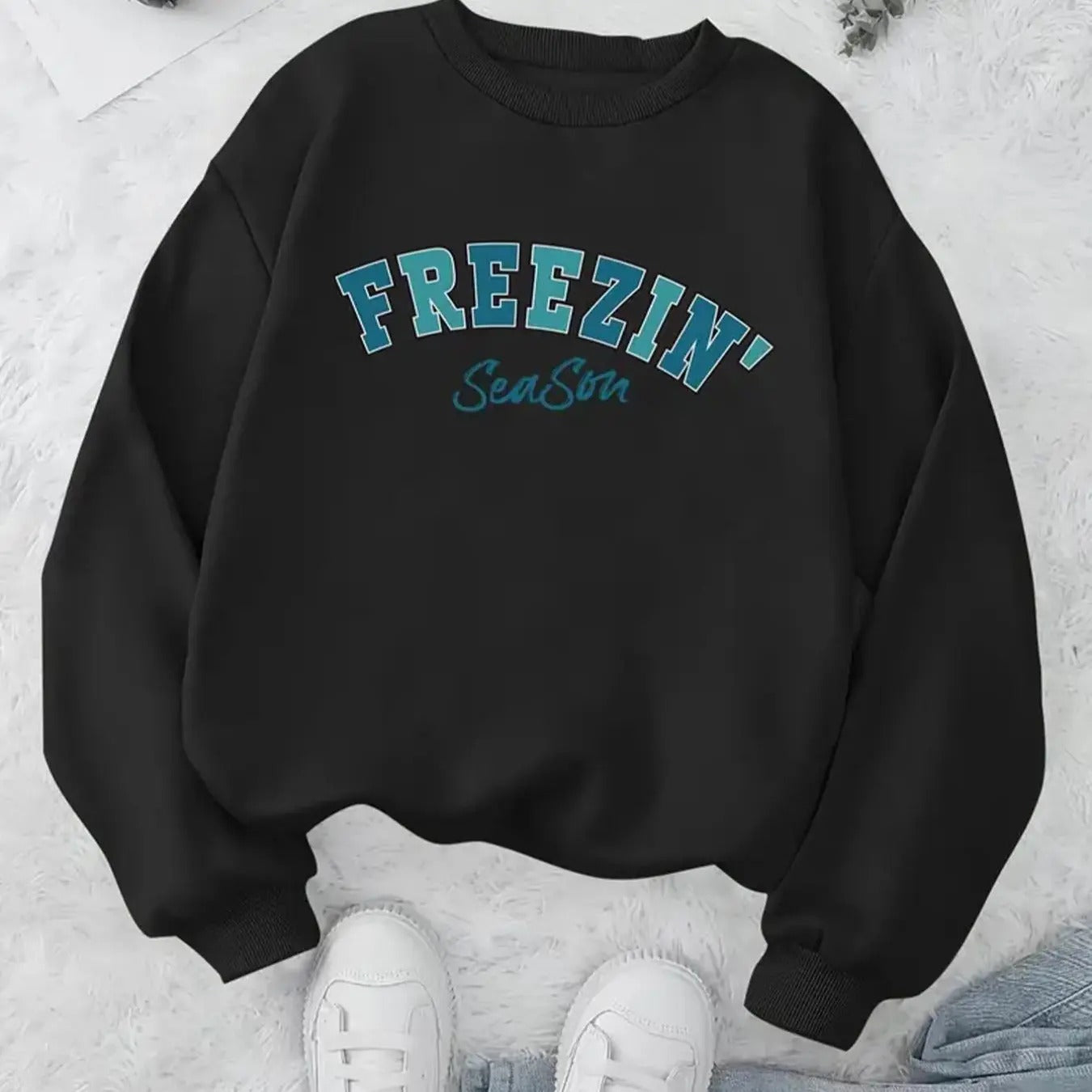 Women's Letter Print Crew Neck Sweatshirt, Casual Long Sleeve Pullover For Fall & Winter, Women's Clothes For Daily Wear...