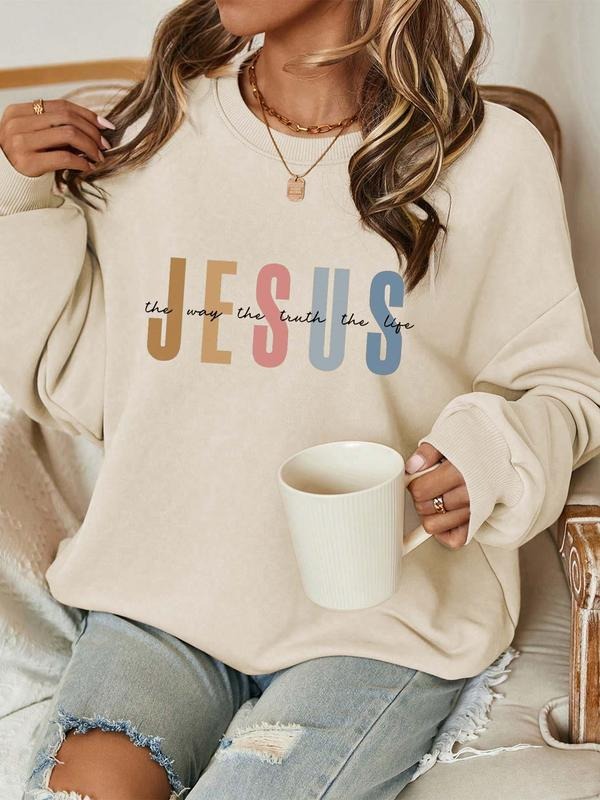 Women's Letter Print Crew Neck Sweatshirt, Casual Long Sleeve Pullover for Fall & Winter, Women's Clothes for Daily Wear...