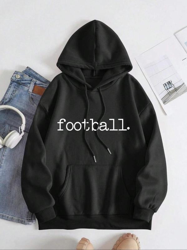 Women's Letter Print Drawstring Hoodie, Casual Long Sleeve Kangaroo Pocket Hooded Sweatshirt for Fall & Winter, Women's...