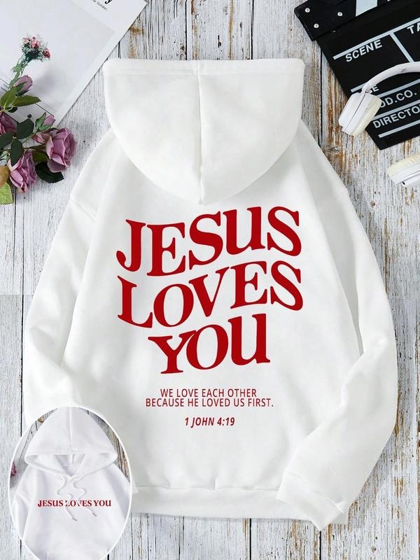 Women's Letter Print Drawstring Pocket Hoodie, Casual Long Sleeve Hooded Sweatshirt for Fall & Winter, Women's Clothes...